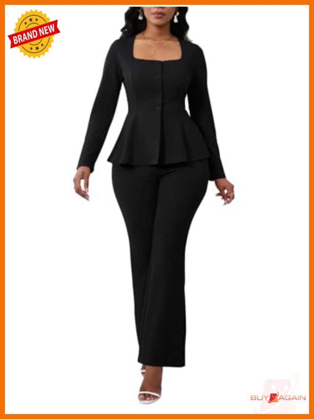 2 Piece Pants Suit Long Sleeve Blazer Flare Pant Set Casual Office Work Outfits